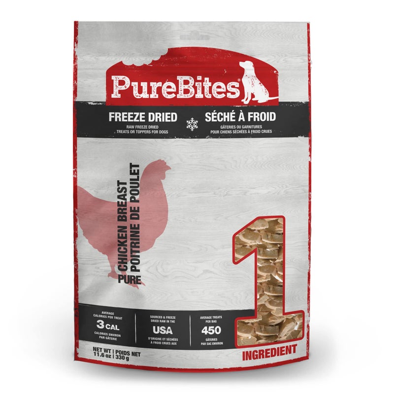 PUREBITES علاجات الكلاب المجففة بالتجميد من بيور بايتس بالدجاج، 1 مكون، مصنوعة في الولايات المتحدة، 11.6 أونصة - Image 1